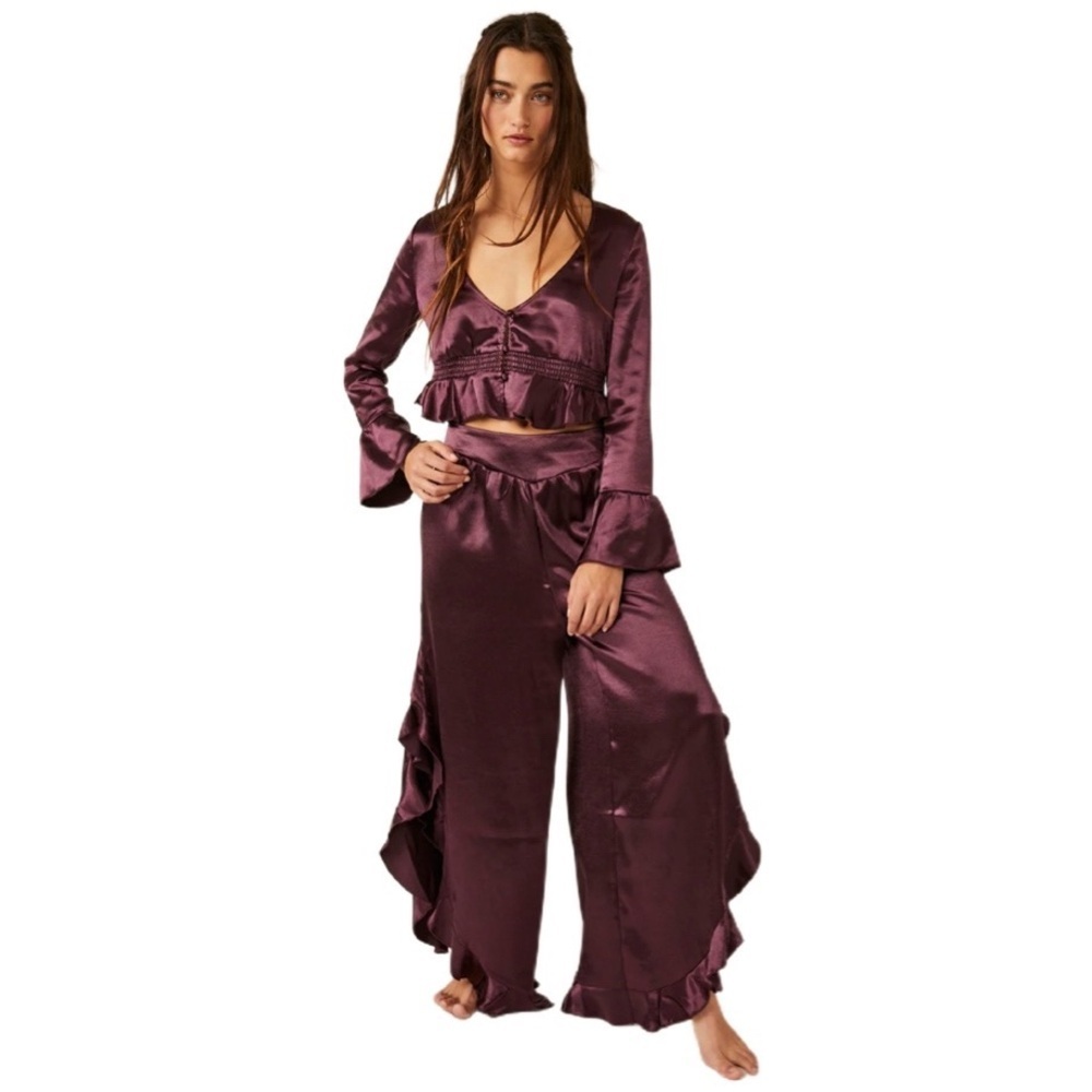 Free People Purple Satin Pajama Set